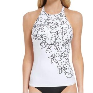 NWT Calvin Klein Womens Printed Criss-Cross Back Tankini Swim Top White Size XL